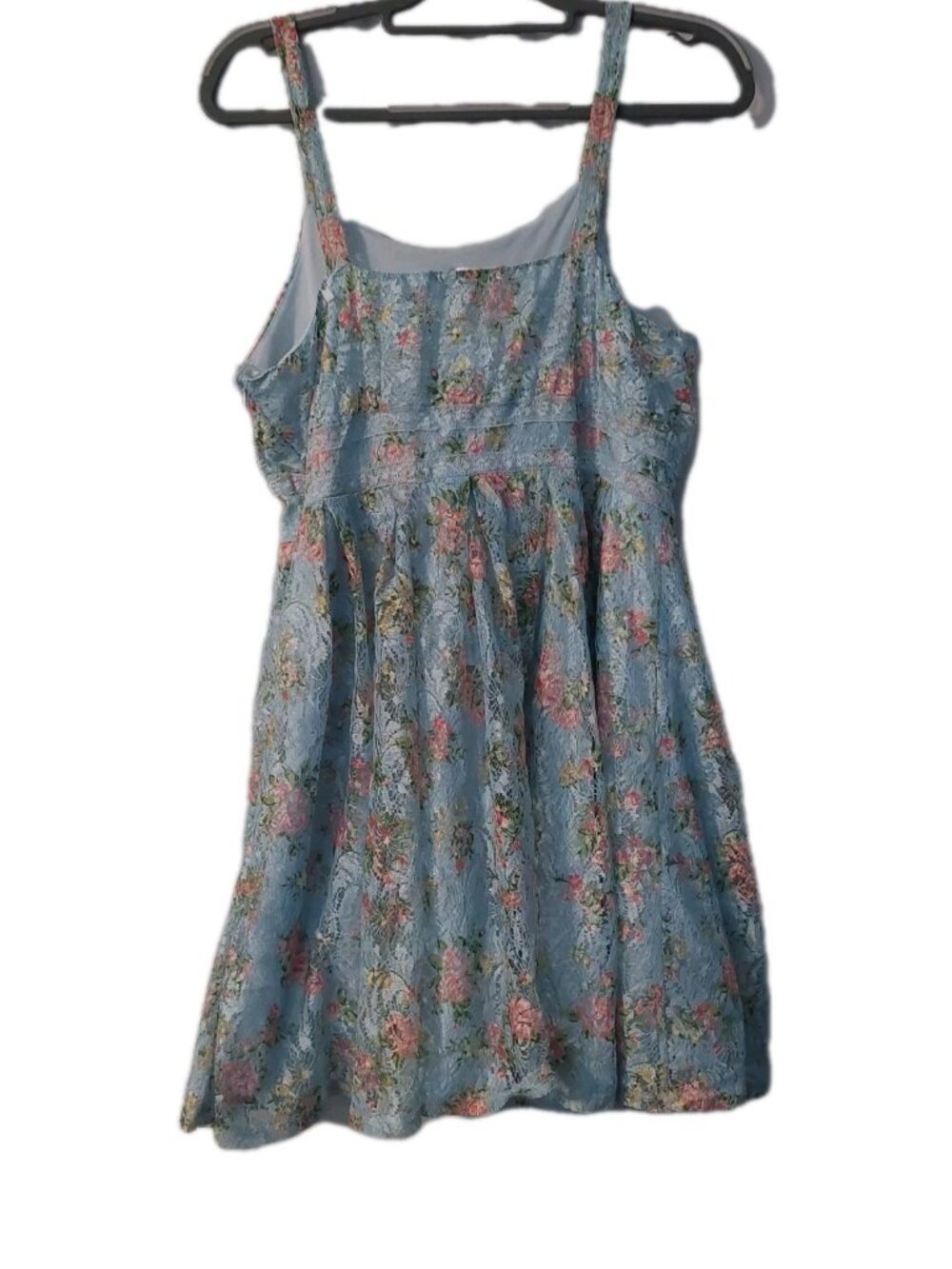 Girls Dress Size 20 1/2  Blue Floral Length 34" Lined Pink Flowers No Jacket